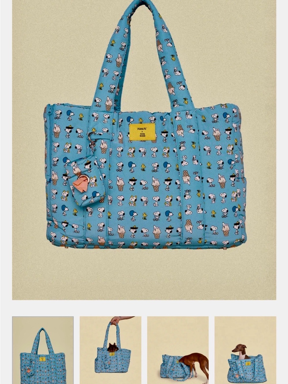 Little beast Snoopy Print Classic Size Quilted Tote Dog Carrier - Peanuts Design